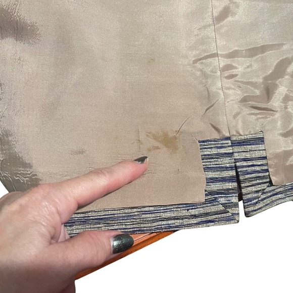 Ann May Women's Woven Silk‎ Blazer Striped Beige  Career Office Casual Lined M - Picture 9 of 9